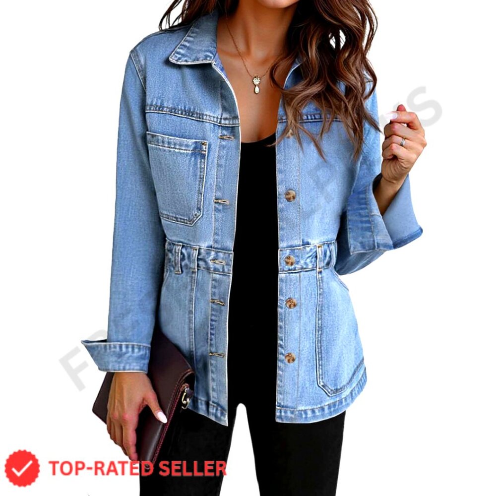 Distressed Denim Jacket Oversized Shacket Y2K Retro Button Down with Pockets